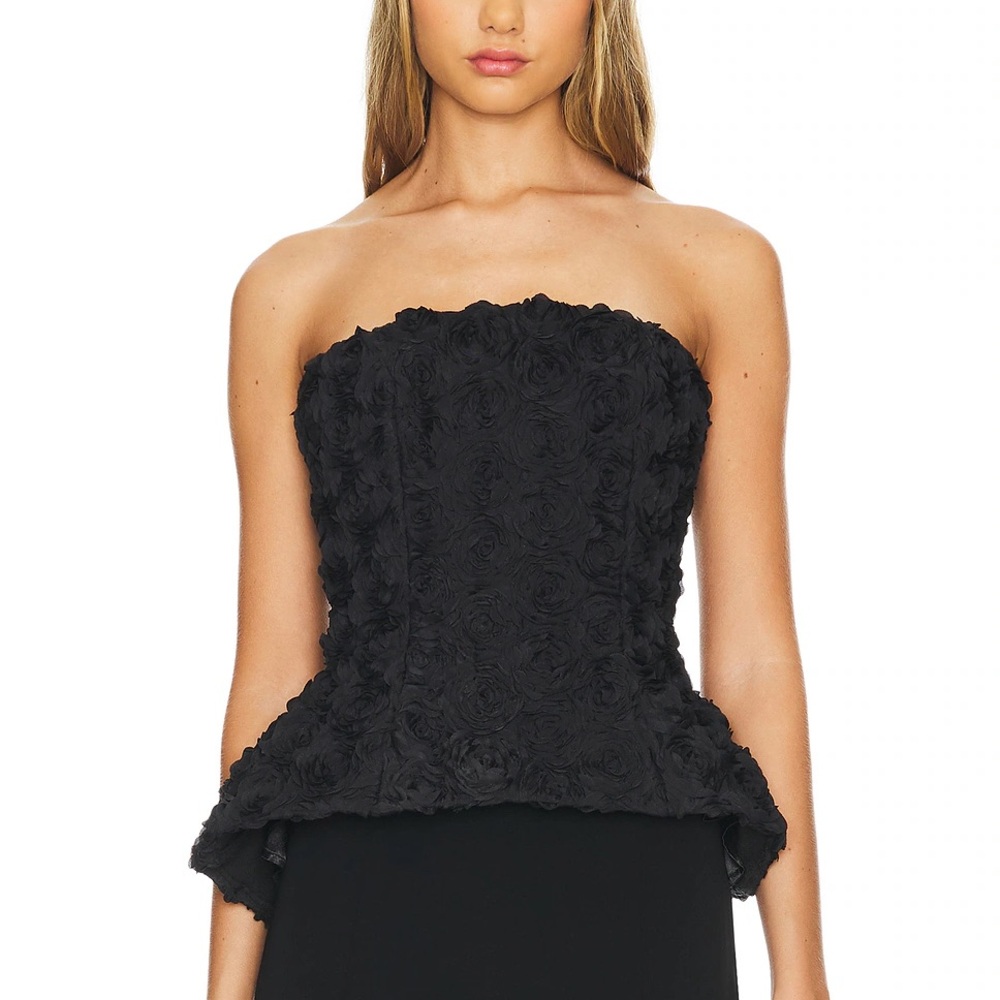 NADINE MERABI Black Rose Appliqué Corset Top - Picture 7 of 8